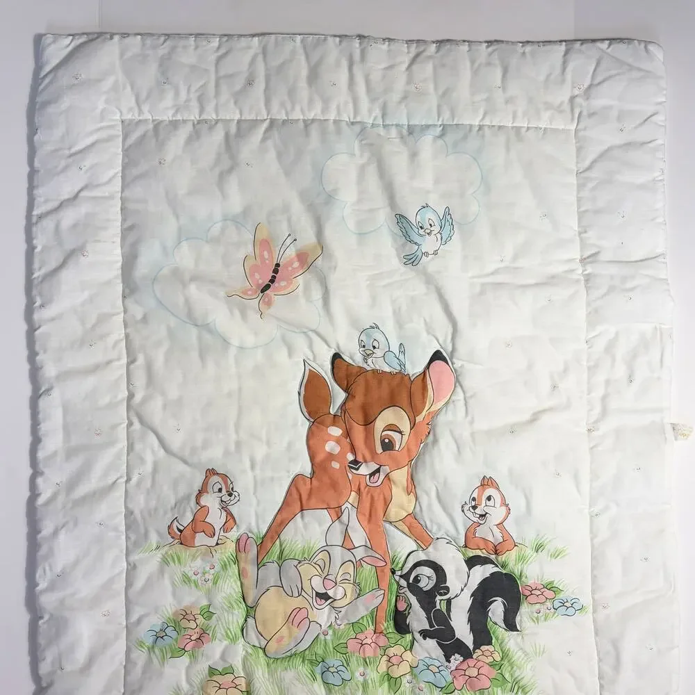 Vintage 1990s Dundee Disney Bambi & Friends Baby Crib Quilt Blanket USA 42